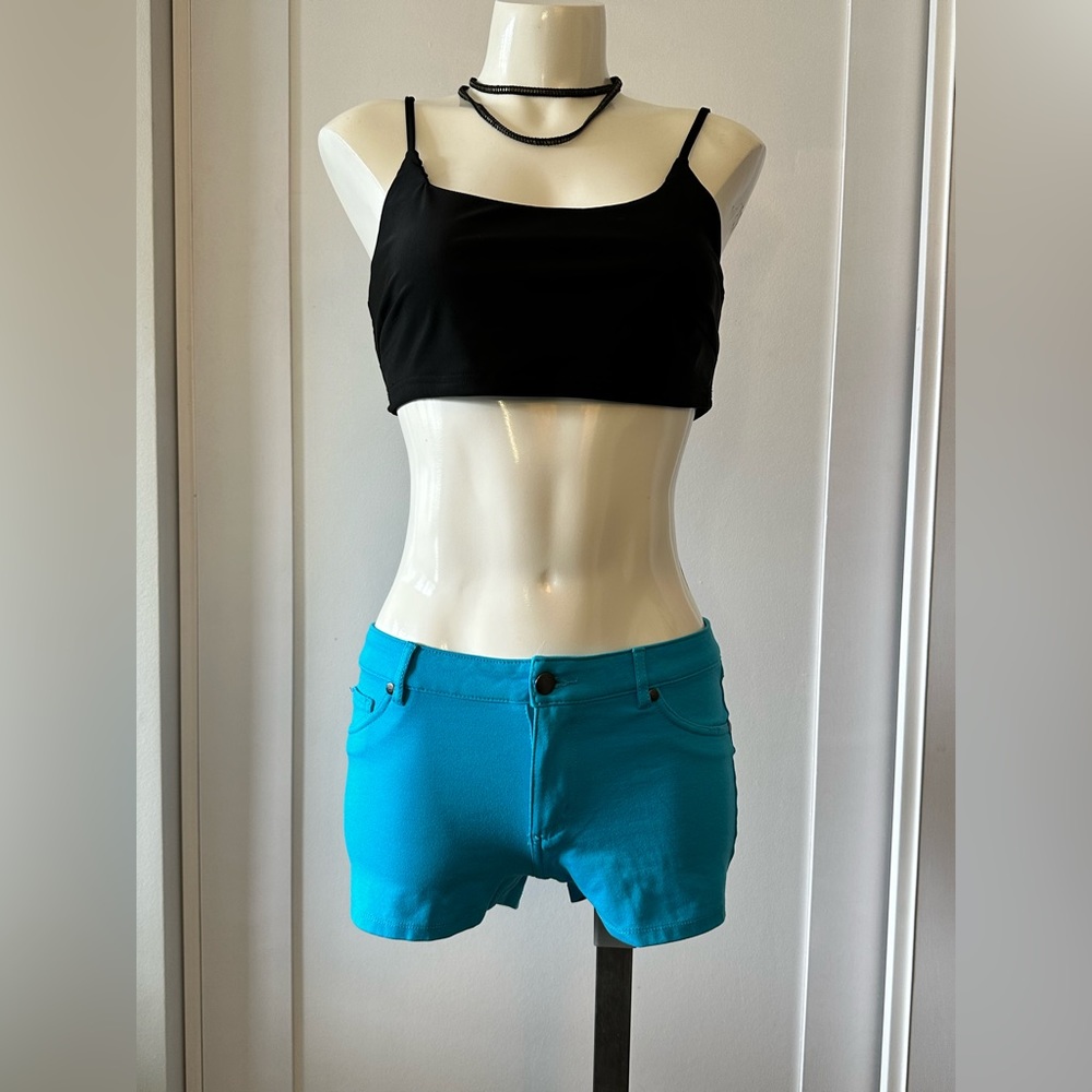 Bright turquoise short shorts